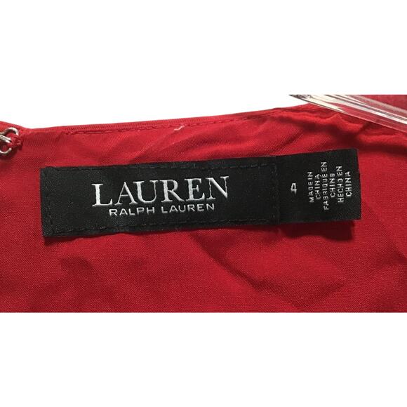 Ralph Lauren Size 4 Red Belted Taffeta Cocktail Dress Missing Belt - Picture 3 of 7